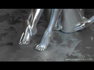 body painting in silver paint 18